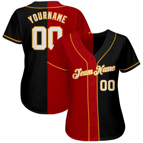Kid's Custom Black White-Red Authentic Split Fashion Baseball Jersey