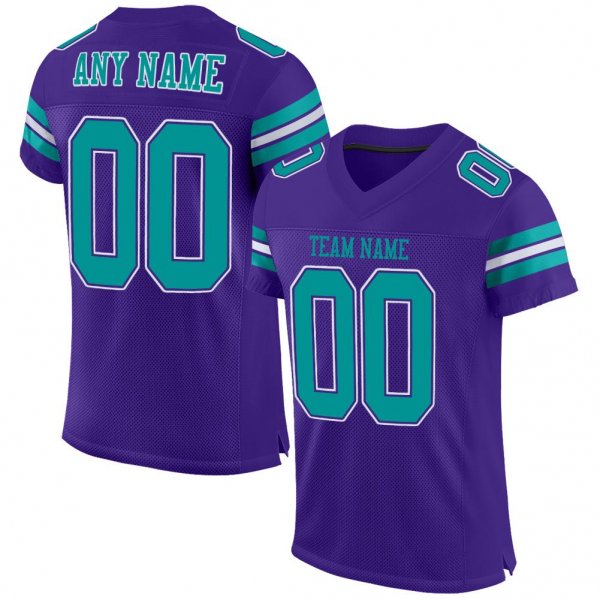Women's Custom Purple Aqua-White Mesh Authentic Football Jersey