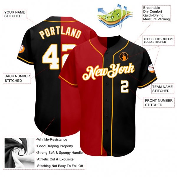 Kid's Custom Black White-Red Authentic Split Fashion Baseball Jersey