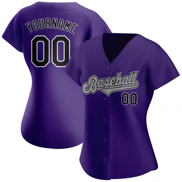 Kid's Custom Purple Black-Gray Authentic Baseball Jersey