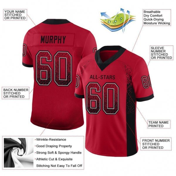 Youth Custom Red Black-Gray Mesh Drift Fashion Football Jersey