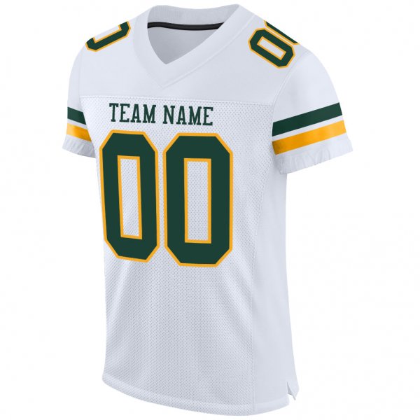 Preschool Custom White Green-Gold Mesh Authentic Football Jersey