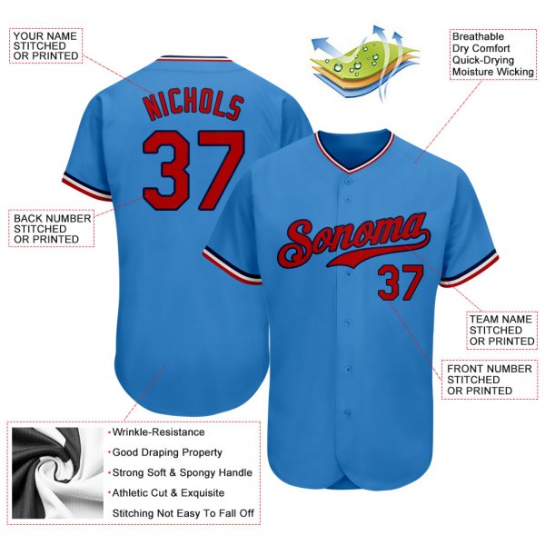 Preschool Custom Powder Blue Red-Navy Authentic Baseball Jersey