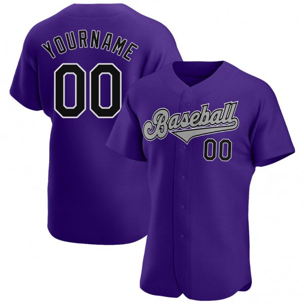 Kid's Custom Purple Black-Gray Authentic Baseball Jersey