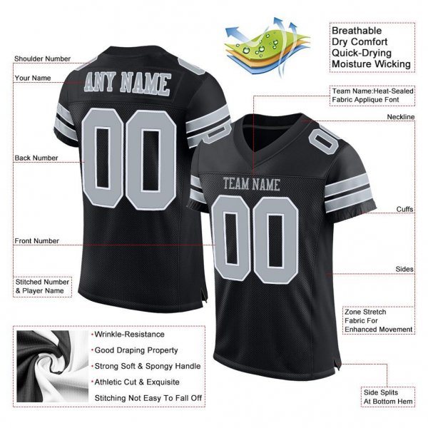 Preschool Custom Black Silver-White Mesh Authentic Football Jersey