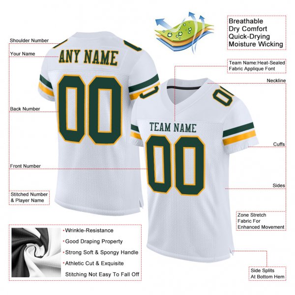 Preschool Custom White Green-Gold Mesh Authentic Football Jersey