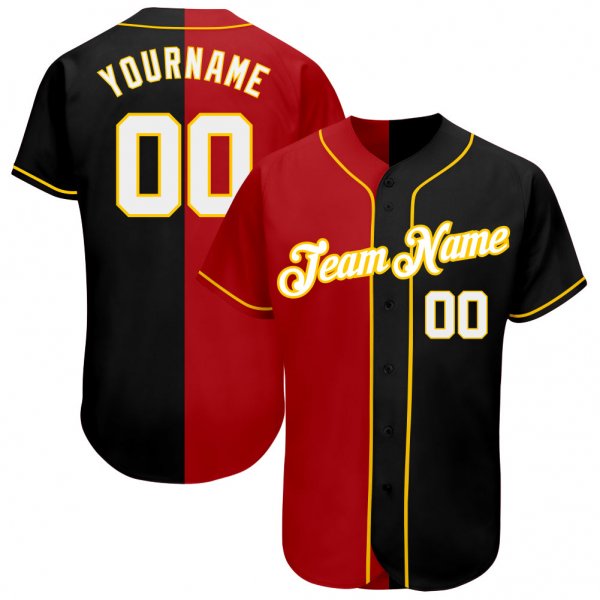Kid's Custom Black White-Red Authentic Split Fashion Baseball Jersey