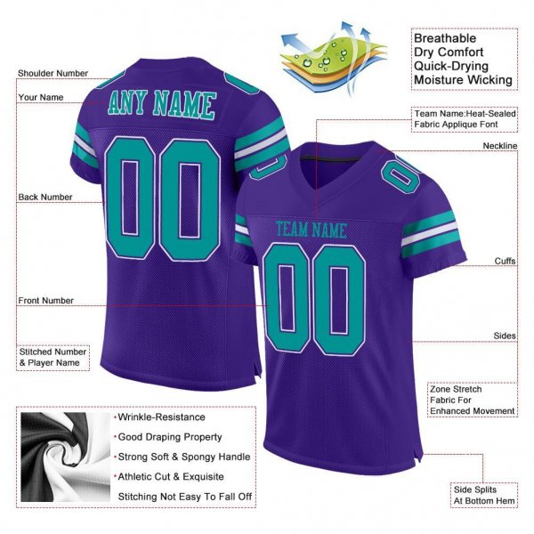 Women's Custom Purple Aqua-White Mesh Authentic Football Jersey