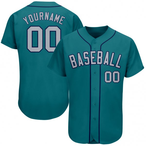 Men's Custom Aqua Gray-Navy Authentic Baseball Jersey