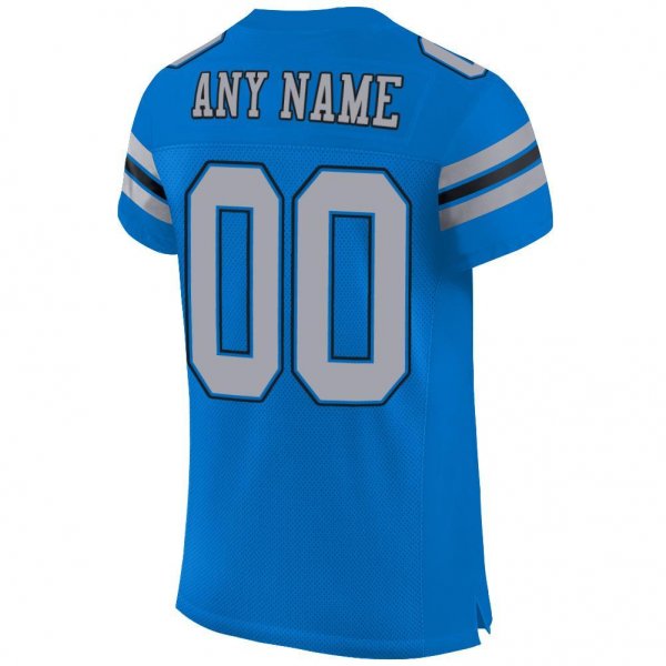Men's Custom Panther Blue Light Gray-Black Mesh Authentic Football Jersey